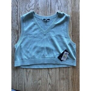 NWT VANS Skater Womens Syd Oversized Sweater Vest Gray Mist Teal Blue Size XL